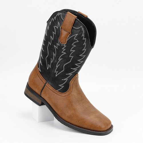 Western cowboy boots square-toe men's boots embroidered motorbike boots