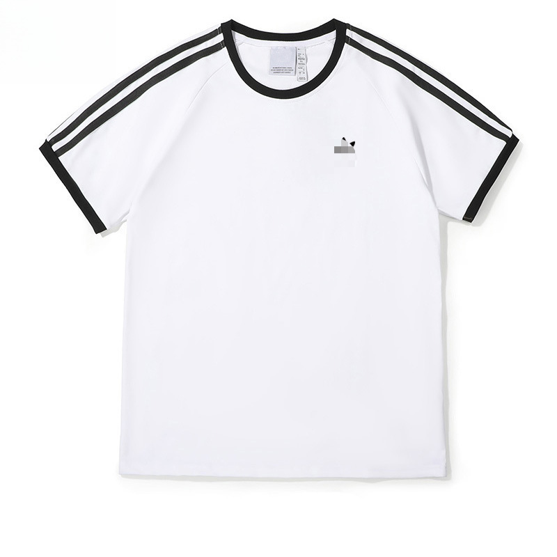 Cross-Border Pure Cotton Short-Sleeved T-Shirt for Men 2026 Summer Clover Embroidered Round Neck T-Shirt with Three Stripes Sports Pullover