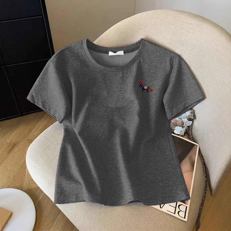Source Factory Pony Print T-Shirt Slimming American Retro Short-Sleeve Couple Loose Street Style American Short-Sleeve T-Shirt