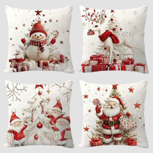 亚马逊跨境新款圣诞节抱枕套亚麻圣诞老人麋鹿靠枕套沙发靠垫印花
