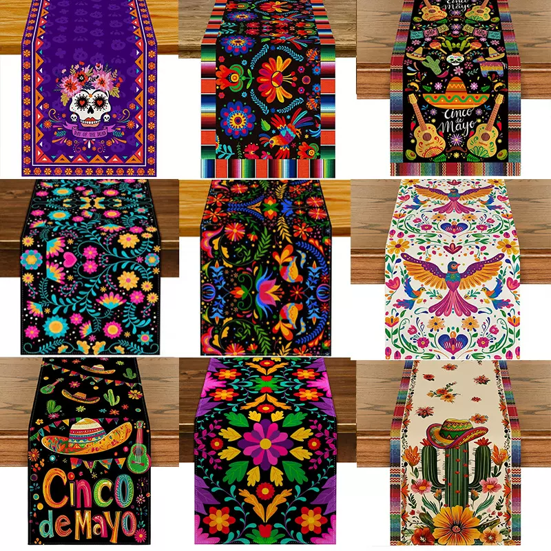 桌旗墨西哥主题万圣节印花餐厅宴会户外装饰temu速卖通亚马逊跨境