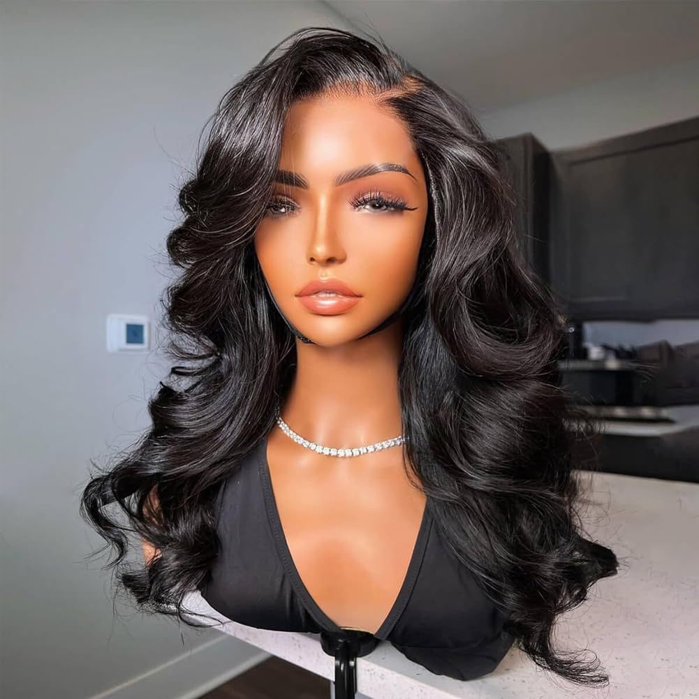 Transfronterizos nuevos productos de pelucas Amazon 4 * 4 chapa de encaje negro ondulado larga pelucas de cabello en stock