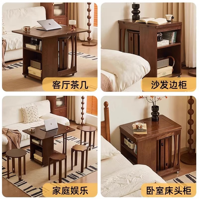 中古茶几可移动可折叠边几小推车桌子沙发边柜客厅茶台沙发边几|undefined