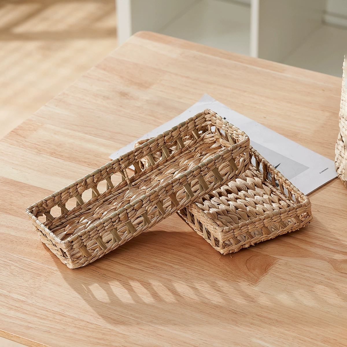 Новая ручная плетеная корзина для хранения стола желтая трава плетеная полая настольная корзина для хранения можно мыть водой с крышкой корзины для хранения