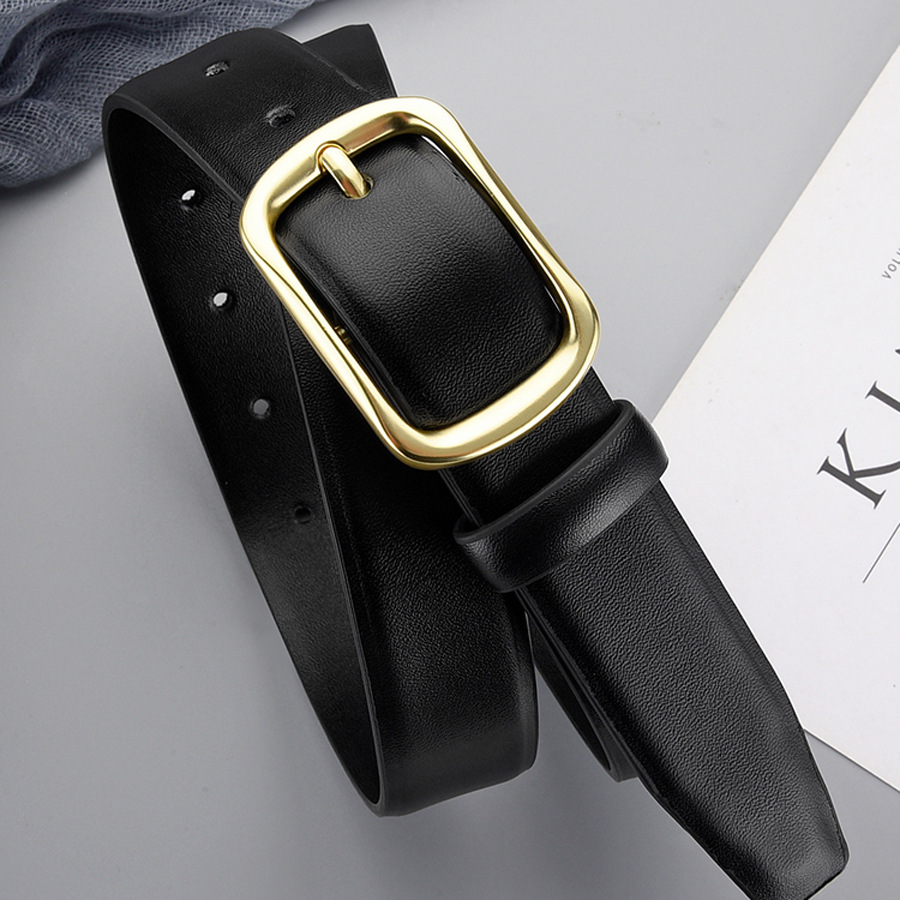 Cinturón de mujer hebilla simple todo-fósforo nuevo traje decorativo cinturón de jeans negro de alto grado simple Generación de cabello