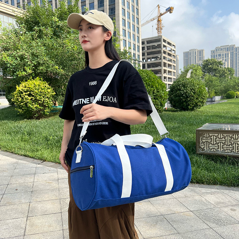 Nueva bolsa de viaje cilíndrica de transferencia térmica de lona pequeña bolsa deportiva al aire libre ocio bolsa de baile bolsa de ejercicio puede imprimir logotipo