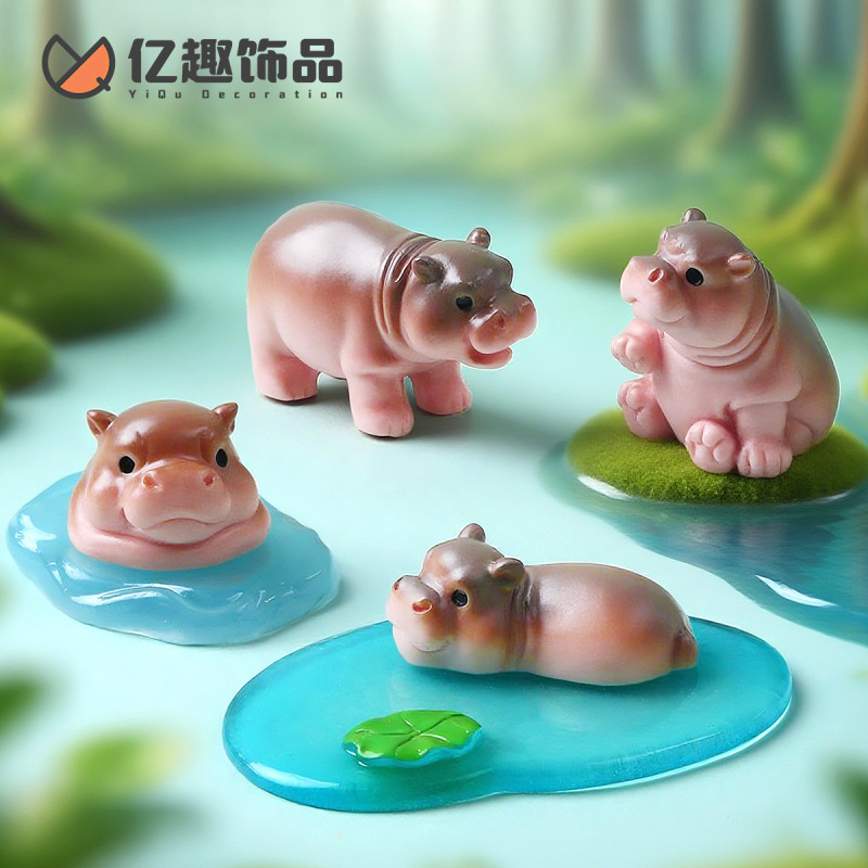 Cross-Border New Product Realistic Fat Japanese Hippopotamus Gardening Landscaping DIY Decoration Car Desktop Miniature Scene Small Ornaments
