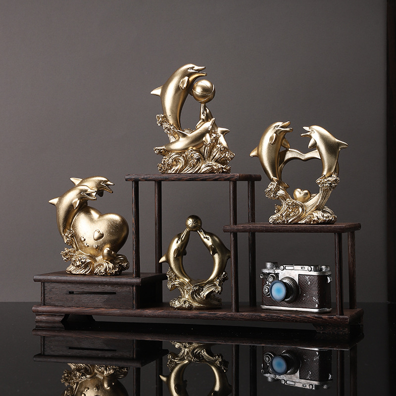 Nordic Creative Golden Dolphin Ornaments Home Living Room TV Cabinet Wine Cabinet Entrance Light Luxury Resin Craft Decorations