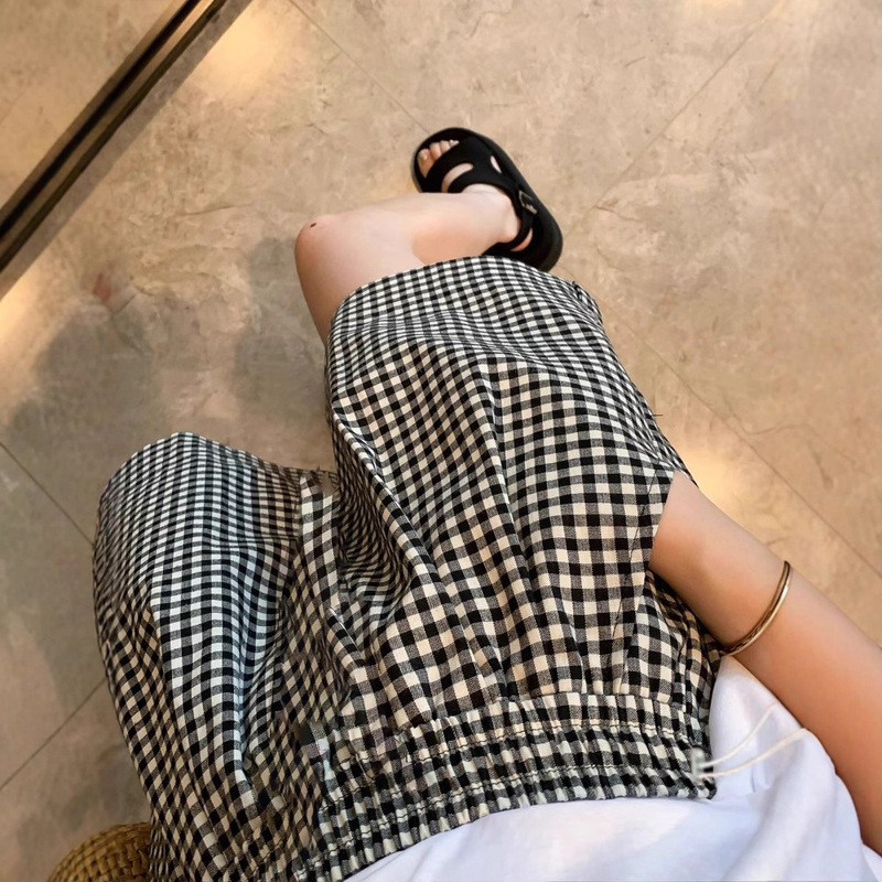 Maternity Pants Without Belly Support Black and White Plaid Shorts Summer New Wide-Leg Pants Women's Loose Slimming Look Pants 12165 Maternity Pants Without Belly Support Black and White Plaid Shorts Summer New Wide-Leg Pants Women's Loose Slimming Look Pants 12165