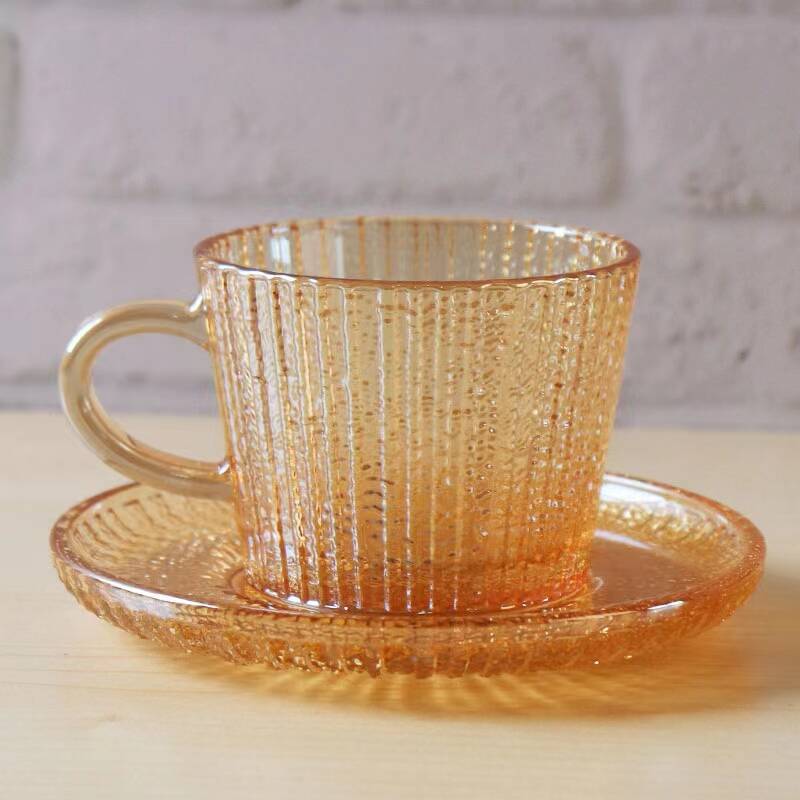 Taza de café de vidrio transparente de estilo europeo, 12 piezas, taza de té de la tarde de lujo ligero, set de regalos de actividad