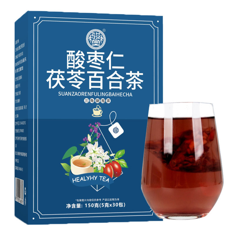 酸っぱいナツメの仁茯苓百合茶オオムギの大きいナツメのユリの果実の茯苓クチナシの酸っぱいナツメの仁の重弁の赤いバラの袋の泡|undefined