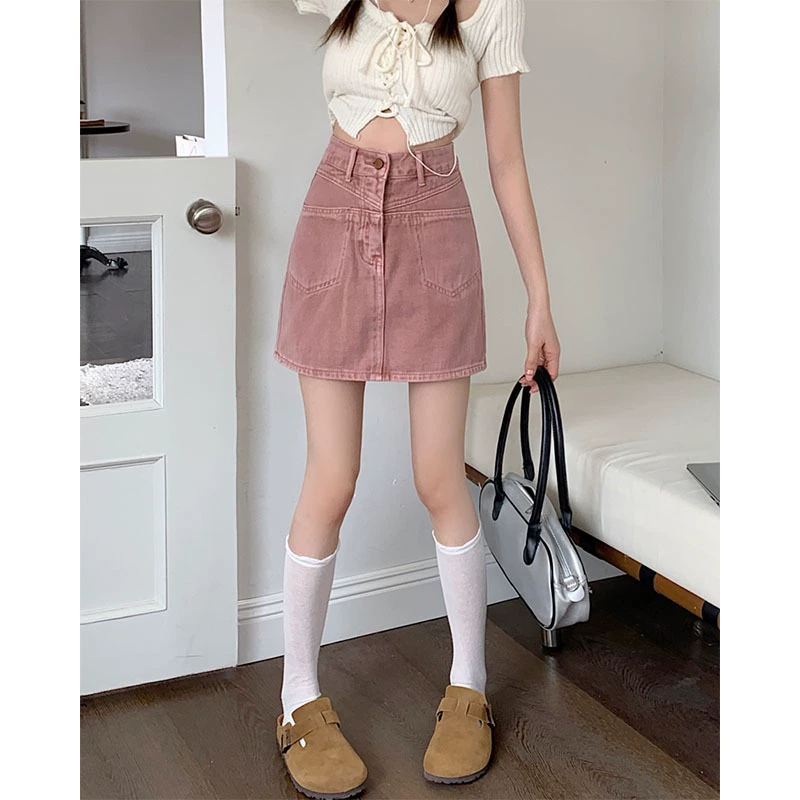 Fuchsia denim skirt, mini-skirt, A-line