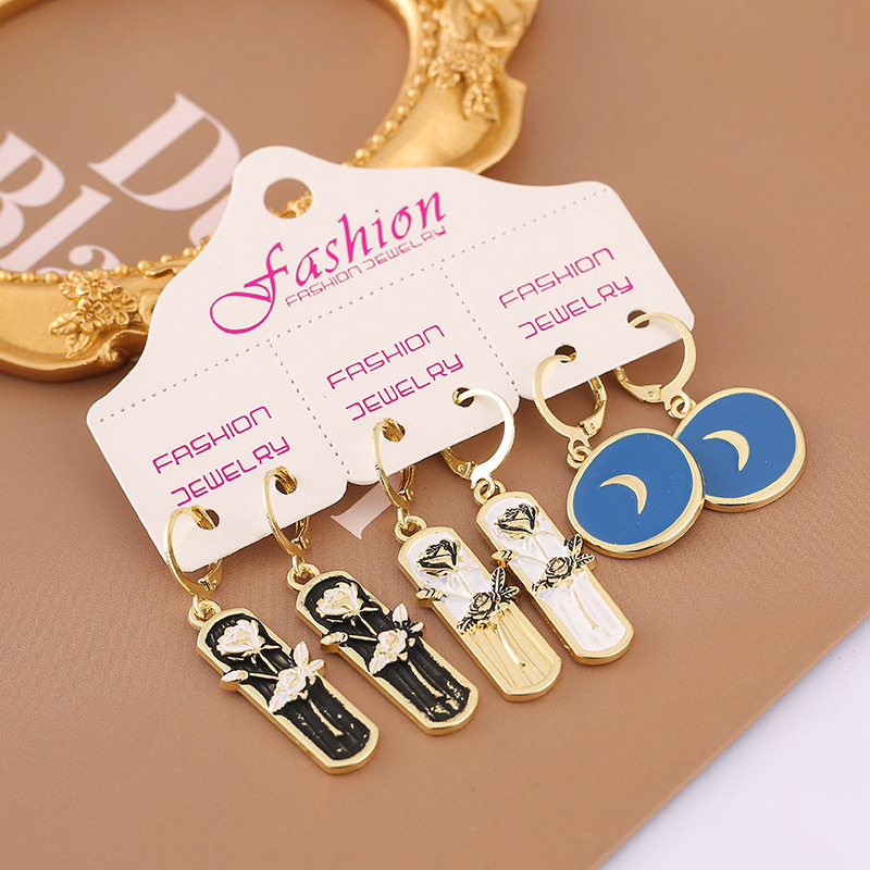 1 Set Fashion Flower Alloy Enamel Womenu0027S Dangling Earrings