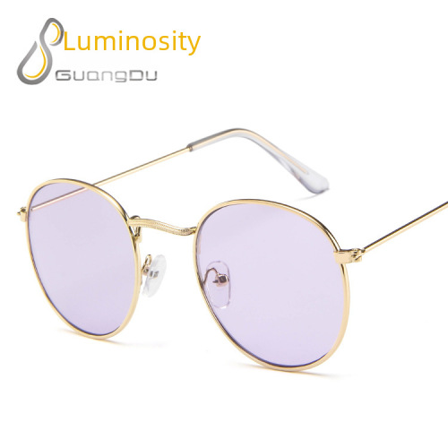 3447 Trendy Metal Sunglasses for Women Round Frame Retro Sunglasses Color Film Sunglasses Fashionable European and American Eyewear