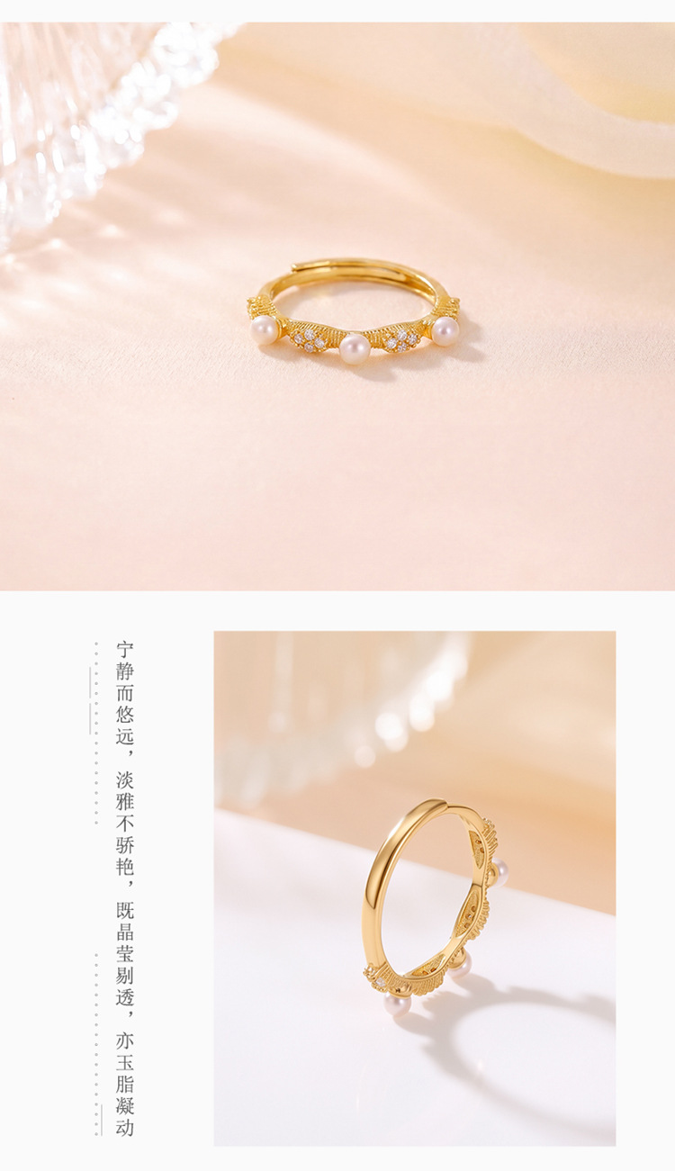 Nhẫn bạc S925 đính ngọc trai nước ngọt tự nhiên, kiểu dáng mở điều chỉnh được — Bạc chi tiết 5