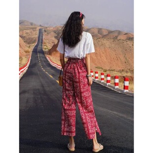 Beach print lace-up wide-leg pants    ɳ��ӡ��ϵ���������ѝ