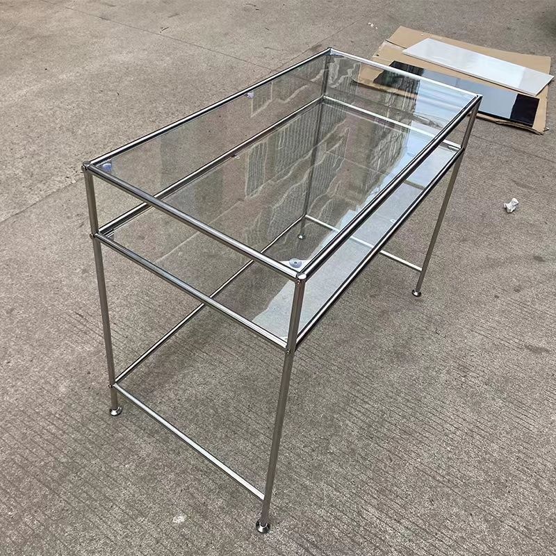 Nordic Glass Desk Light Luxury Stainless Steel Computer Desk Modern Simple Design Writing Desk Metal Manicure Dressing Table