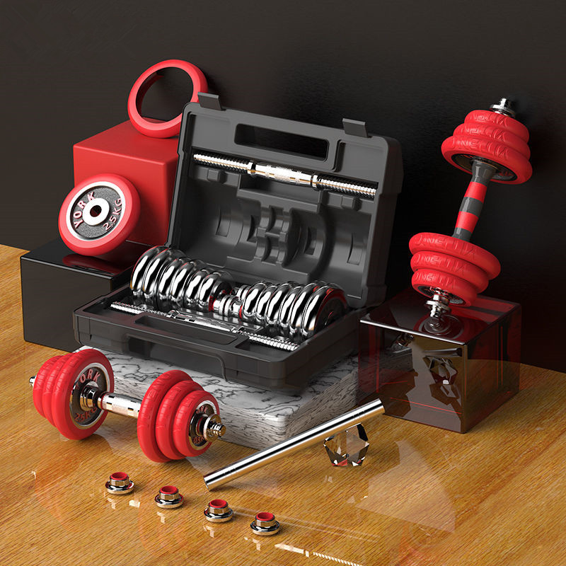 Black Paint Red Lettering Dumbbell Electroplated Pure Iron Solid Dumbbell Men's Fitness Home Suit Hand Barbell Ready Stock Straight Hair