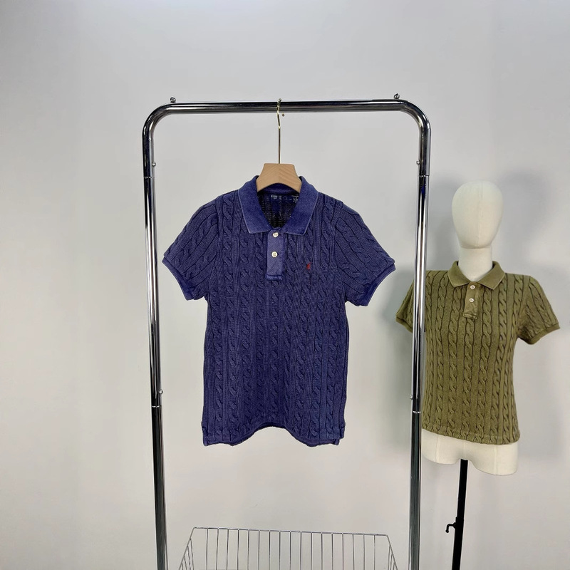 RL25新型馬標刺繍折り襟大麻花水磨は古い復古POLOニット純綿修身半袖を作ります。|undefined