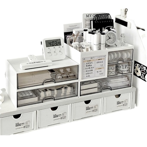 Drawer-style desk storage box, student pen holder, office desk accessory, acrylic desk organizer