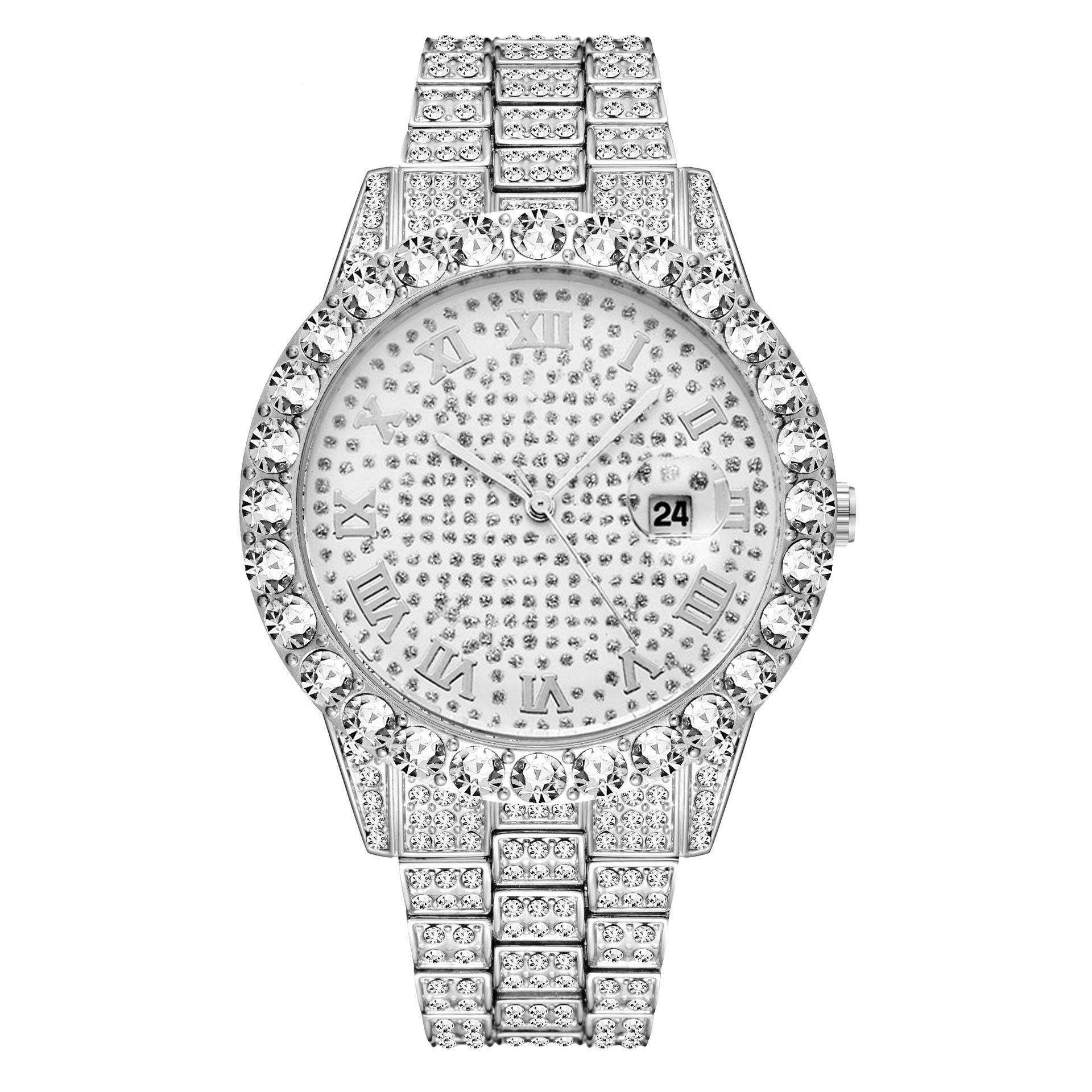 Correa de acero estrellada de hip hop reloj correa de acero para mujer estudiante femenina estilo coreano diamante incrustado gran dial reloj de cuarzo no mecánico