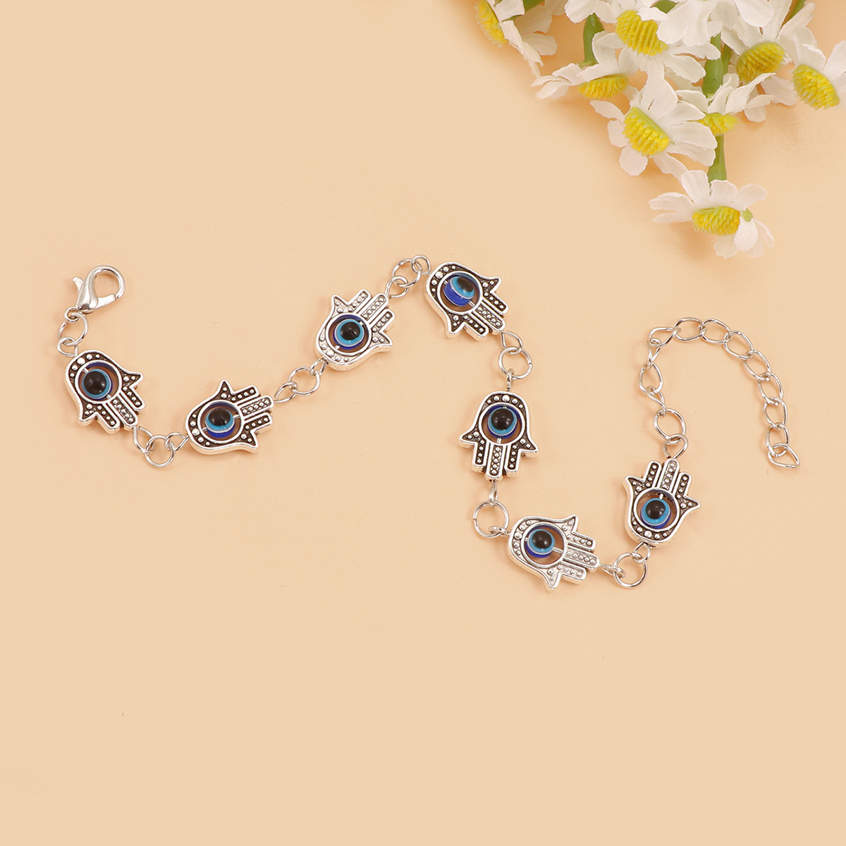 Nowa moda gorąca sprzedaż europejska i amerykańska modna biżuteria bransoletka tkana ręka fatimy diabelskie oko bransoletka damska_voghion.com