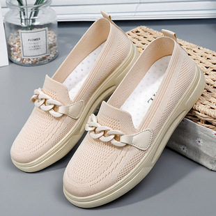 Women's Shoes 2025 New Foreign Trade Breathable Slip-On Cross-Border Women's Flats Fly-Knit Mom Shoes Comfortable and Versatile