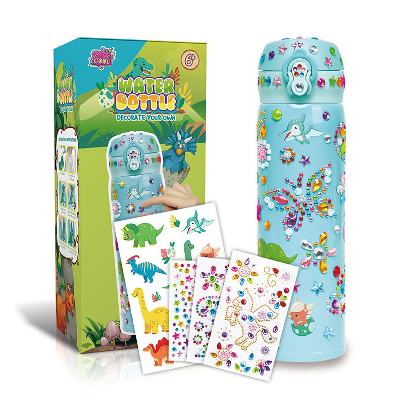 Botella de agua decorativa hecha a mano con diamantes de imitación para niños, éxito de ventas transfronterizo, divertida botella de agua con decoración de grafiti DIY, juguete interactivo para padres e hijos.