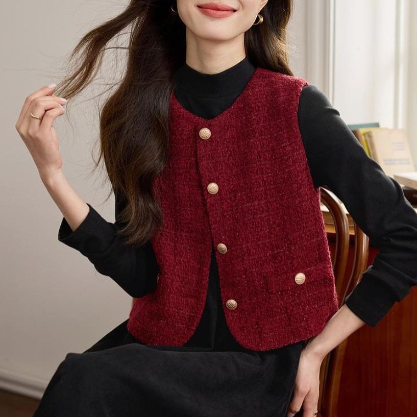 Daughter Chanel Style Tweed Vacant Women's 2025 Spring and Autumn New Fashionable Elegant Sleeveless Short Coat Trendy