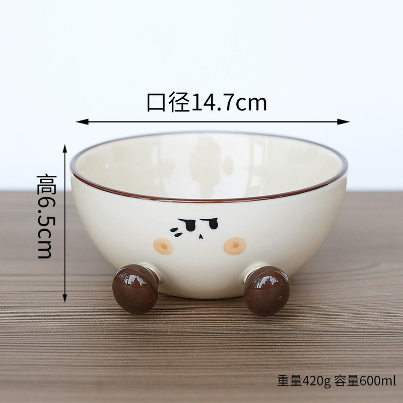 かわいい太い足の陶器製インスタントラーメンボウル、見栄えの良い大容量、家庭用学生寮インスタントラーメンボウルパーティー|undefined