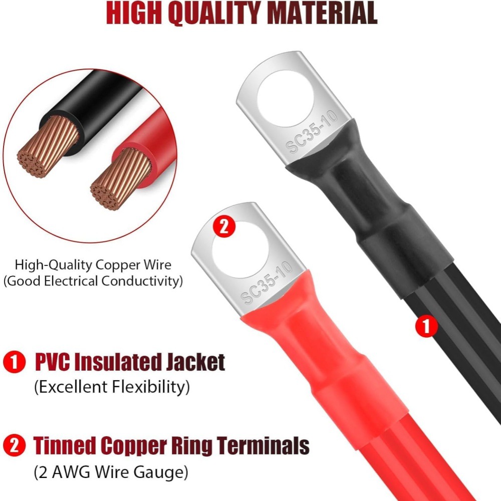 2Awg35 Square Automotive Battery Connection Cable Extension Cable Power Inverter Cable New Energy Vehicle Accessories Wholesale