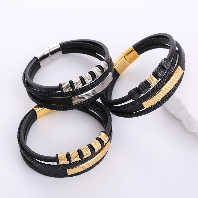 AML factory direct cross-border new leather rope bracelet men's multi-layer simple woven leather bracelet cross-border wholesale