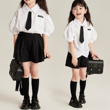 jk制服儿童女童童装学院风套装中大童日系简约洋气领带衬衣+短裤