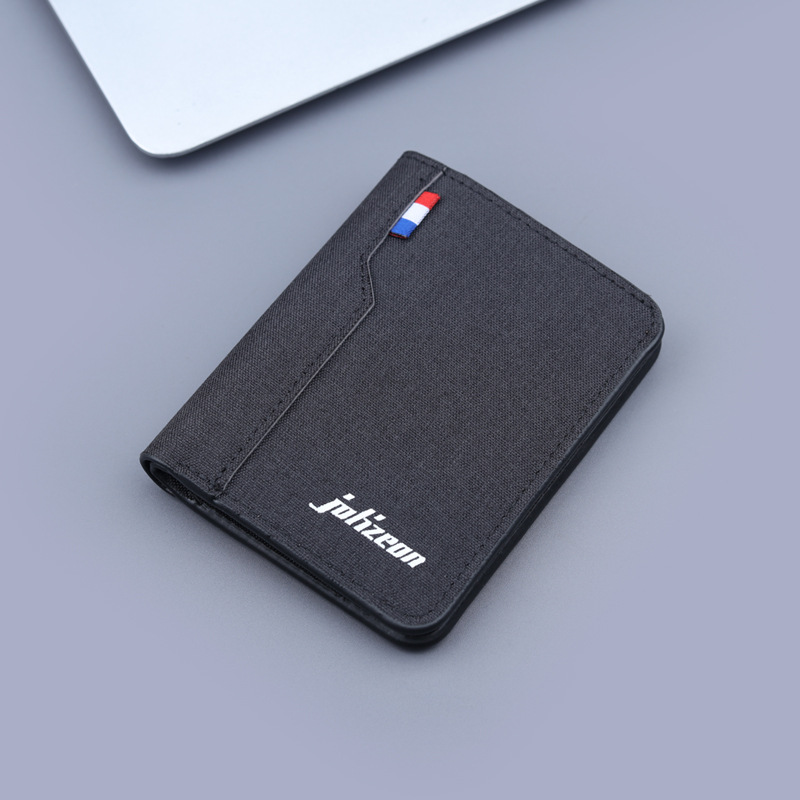 Cartera vertical de tela suave, cartera de lona, cartera plegable de cuero para hombres, mini vaqueros, cartera pequeña, cartera de tarjetas para hombres.