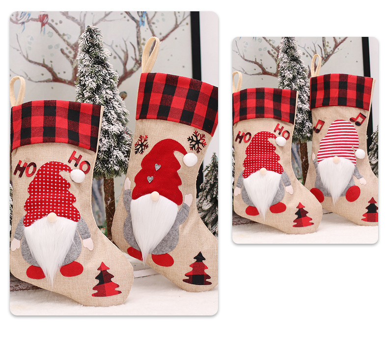 Christmas Stockings Plaid Santa Faceless Doll Tree Decorations_voghion.com
