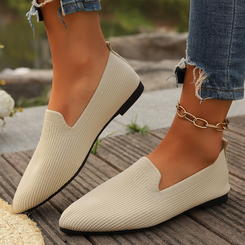 Summer Large Women's Flat Pointed Knitted Single Shoes, European and American Style, Casual and Comfortable