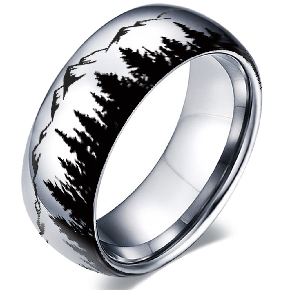 Europa y América suministro de montaña bosque hombres acero inoxidable anillo paisaje al aire libre Amazon eBay deseo Venta caliente