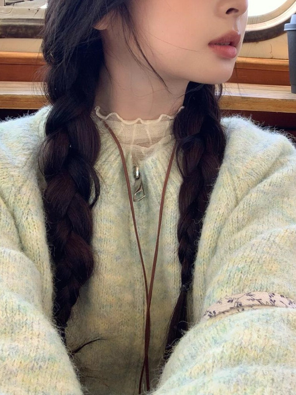 绿色毛衣外套女款2025新款春秋韩系独特超好看慵懒风宽松针织开衫|undefined