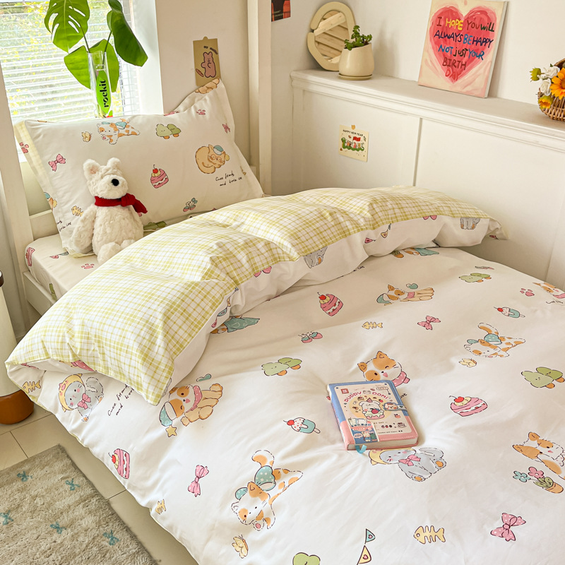 Ropa de cama de tres piezas de algodón para dormitorio de estudiantes universitarios, ropa de cama de algodón, funda de edredón, colchón de seis piezas, bolso de check-in