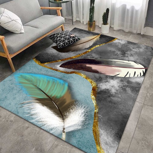 Home Sofa Mat Feather Print Rugs Nordic Living Room Bedroom Geometric Rectangle Home Tea Table Foot Mat