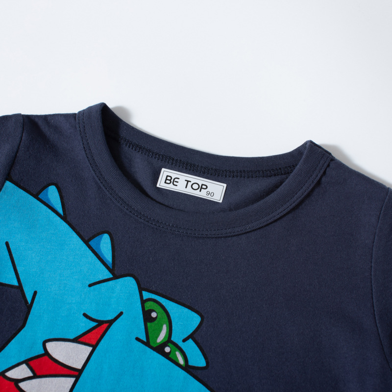 Dinosaurio de dibujos animados impreso de manga corta Camiseta de algodón de verano nuevos niños prendas de punto ropa para niños al por mayor entrega de una sola pieza ins