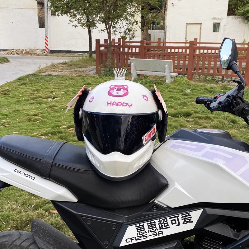Cute Helmet Decoration Pink Bow Black Big Ear Dog Motorcycle Electric Car Universal