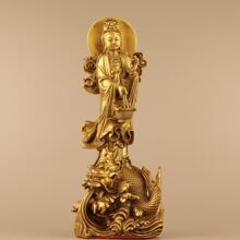 古韵斋 黄铜提篮观音铜观音佛像 礼品工艺摆件家居装饰供奉铜摆件