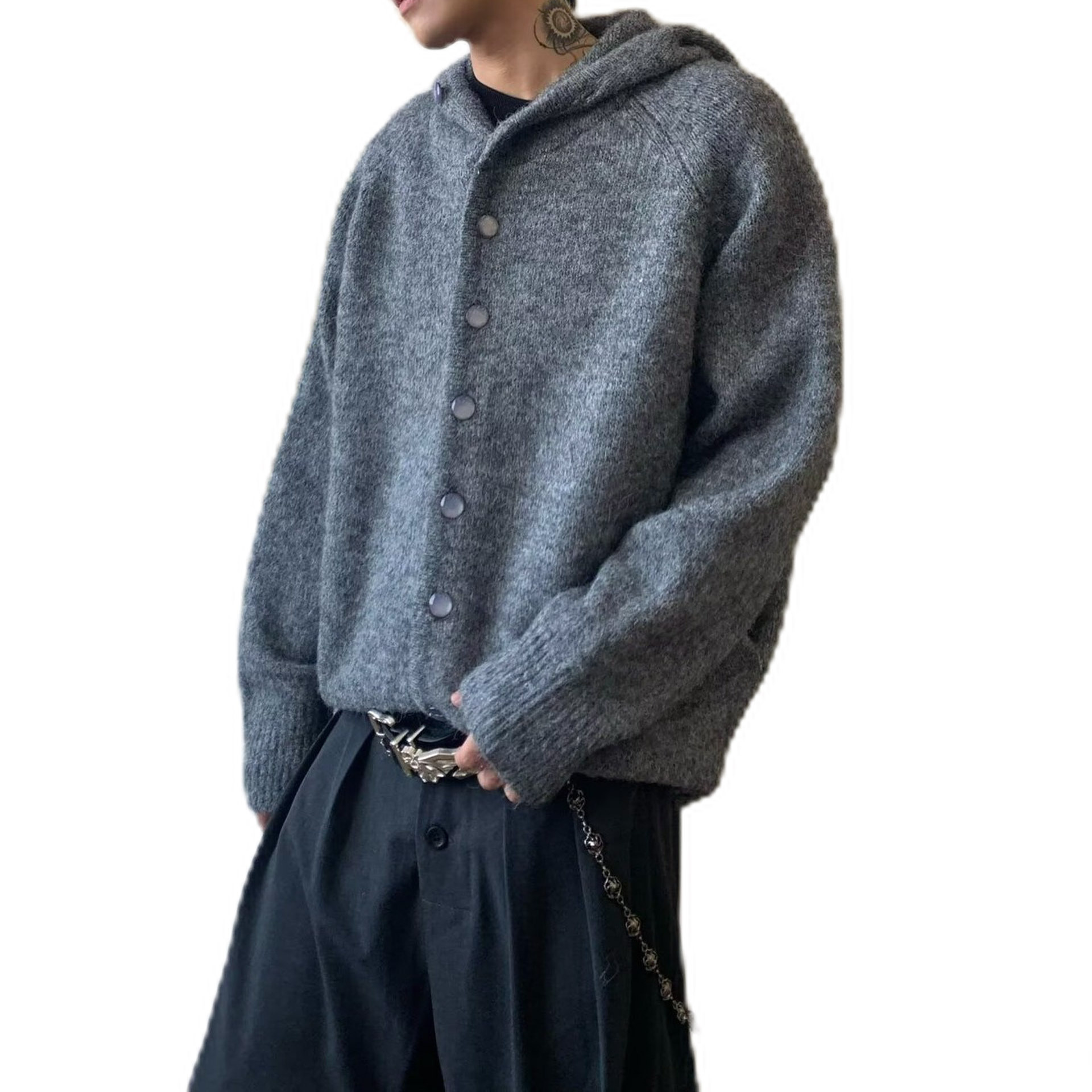 Explosiones transfronterizas de tamaño grande europeo con capuzas cardigan chaqueta suéter de punto botón de voleibol hombre fábrica de otoño y invierno al por mayor