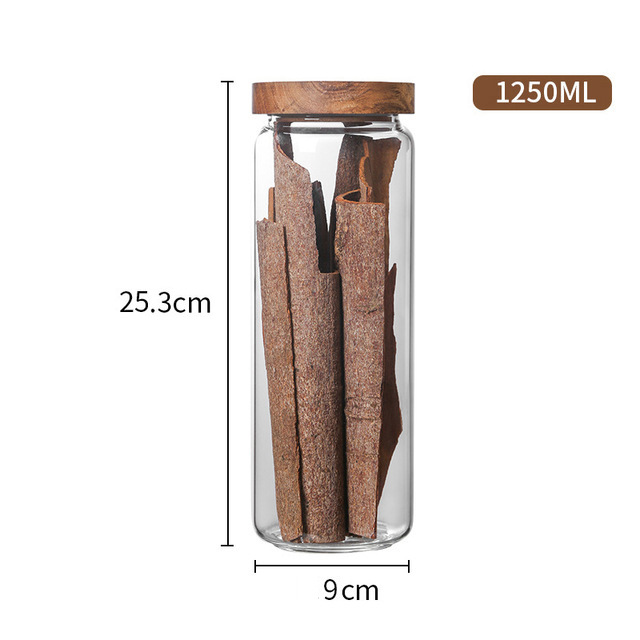 Fabricante mayorista Acacia cubierta de madera de cocina refrigerio almacenamiento de granos a prueba de humedad tanque de almacenamiento de alta borosilicina de vidrio sellado