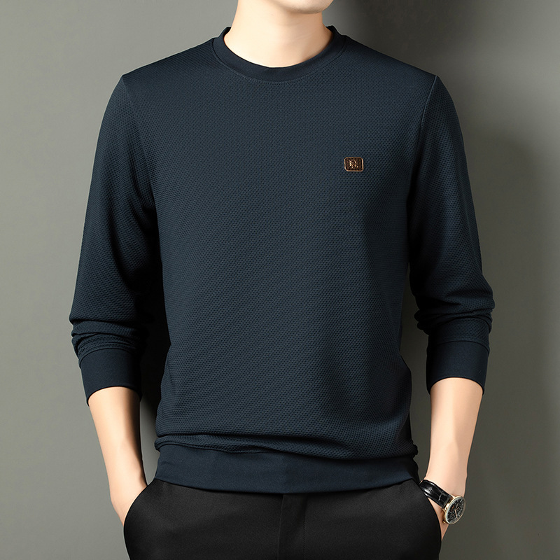 Foreign Trade Wholesale Long-Sleeved T-Shirt for Men, New Spring and Autumn Style, Round Neck, Loose Fit, Versatile Business Casual Base Shirt Top