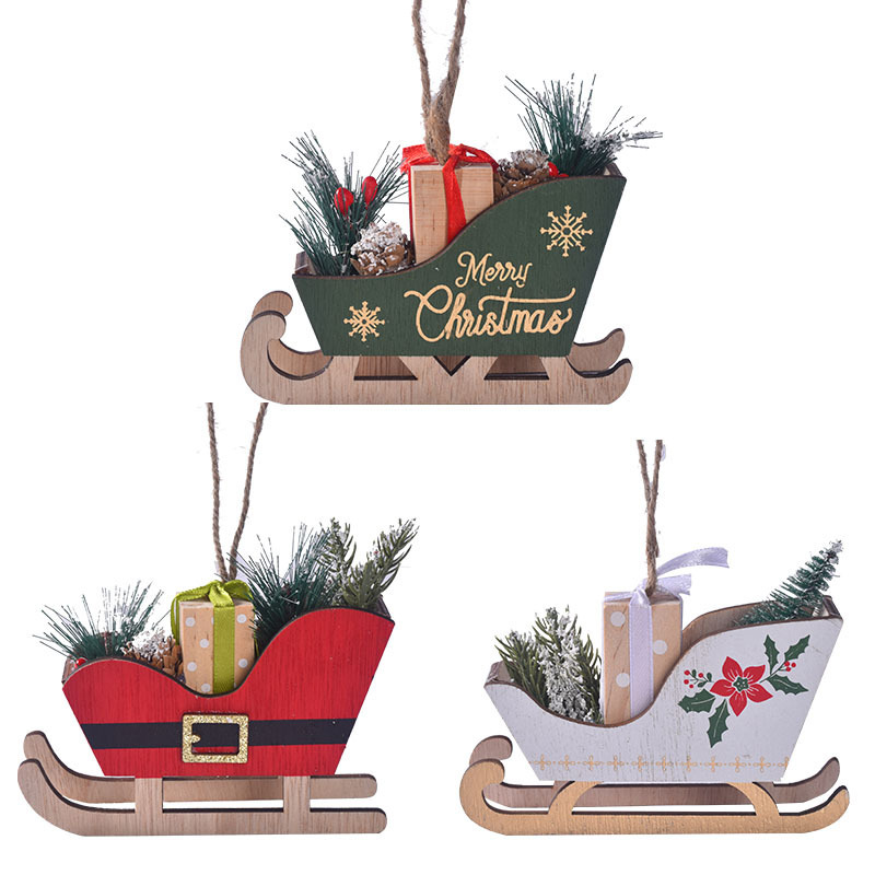 クリスマス用品 クリスマス木製ソリオーナメント クリスマスツリー装飾ソリペンダント 雰囲気のあるクリスマスデコレーション|undefined