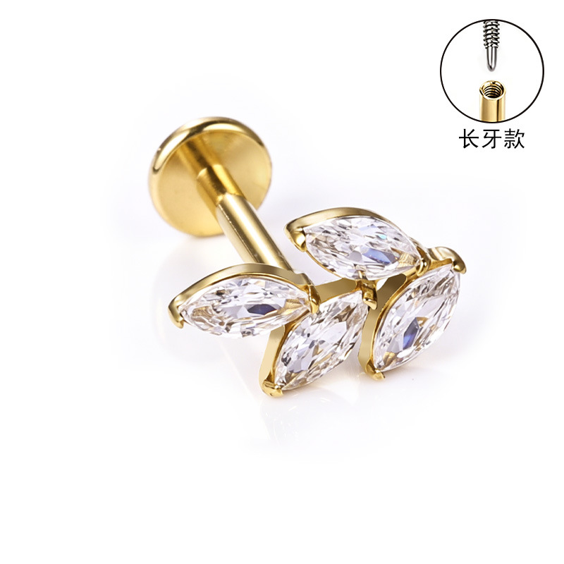 F136 Titanium Alloy Long Tooth Style Ear Studs, Finely Carved Ear Bone Studs with Zirconia, Lip Studs, G23 Titanium Body Piercing Jewelry detail image 7