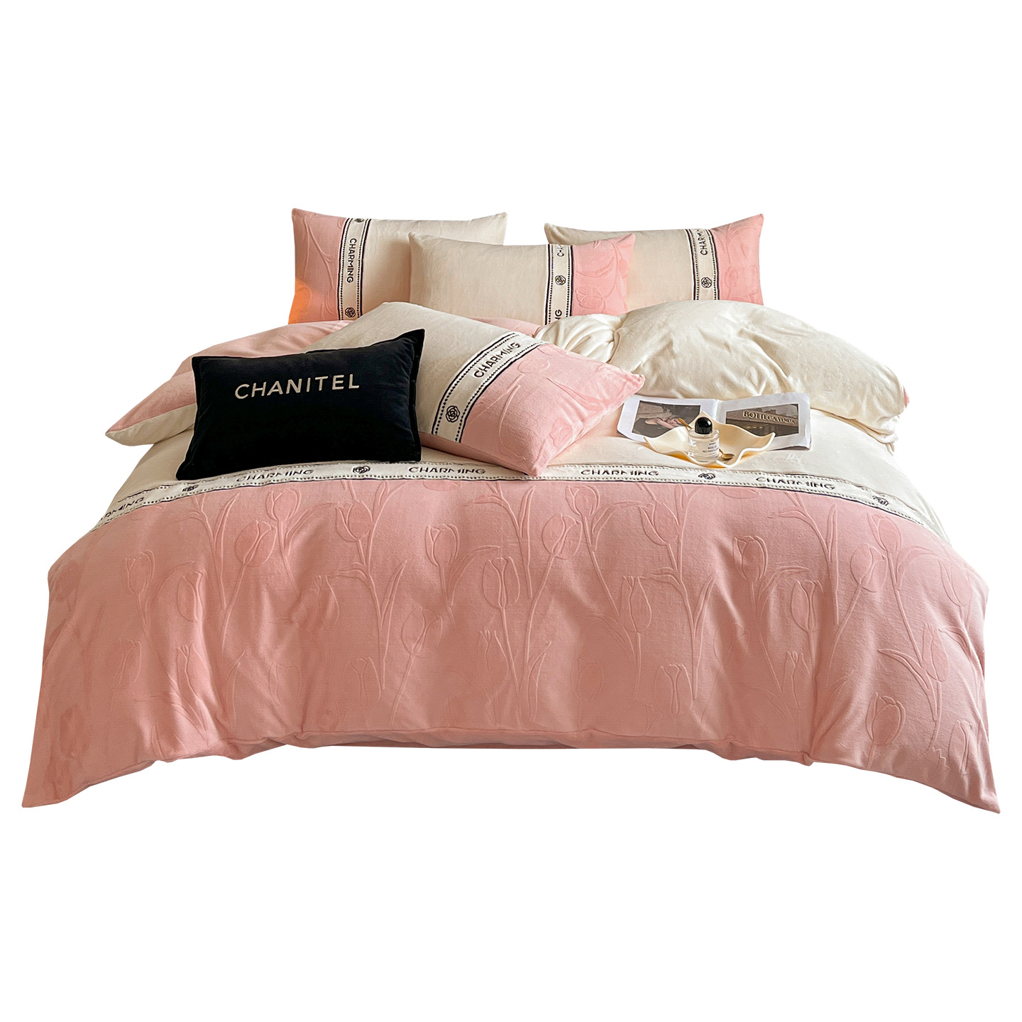 Otoño y invierno leche cama de terciopelo conjunto de cuatro piezas 2025 nuevo invierno sábanas engrosadas cubierta de cama de terciopelo de coral tallado