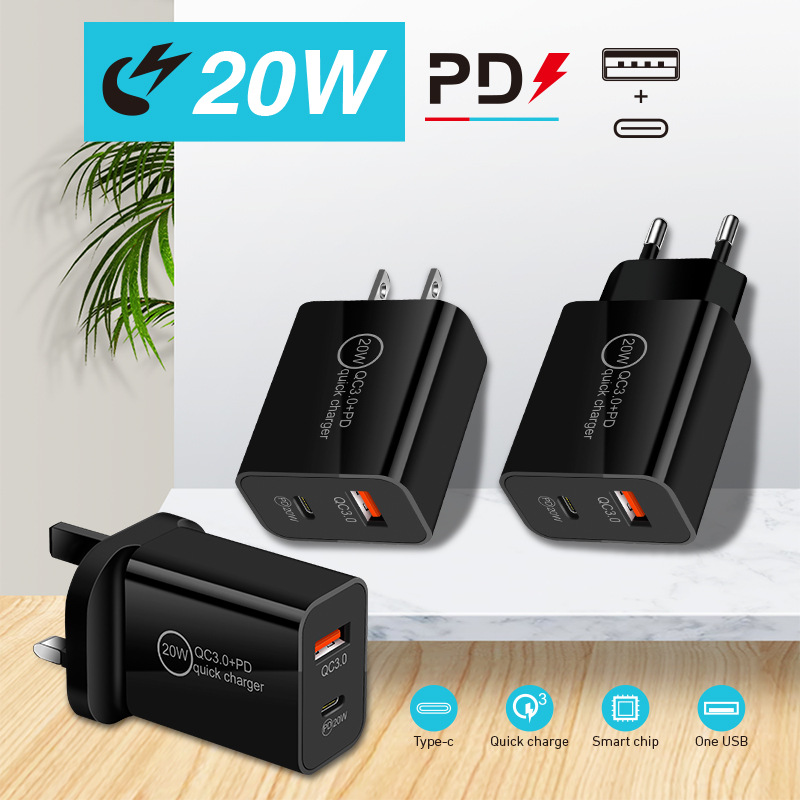 PD20W şarj cihazı 5V3A İngiliz standardı tip-c QC3.0 çift portlu hızlı adaptör şarj başlığı_voghion.com